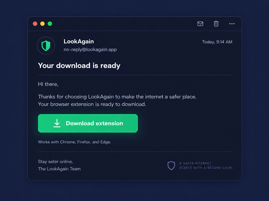 Example of the LookAgain email with the download link you receive
